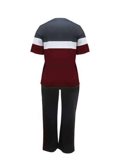 Women's Two-Piece Pants Set - Color Block Casual Look 4805