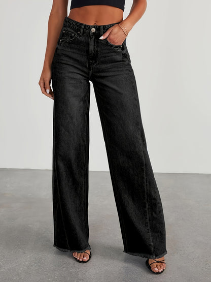 Women's High-Waisted Wide Leg Jeans - Casual Baggy Stretch Denim Pants with Pockets