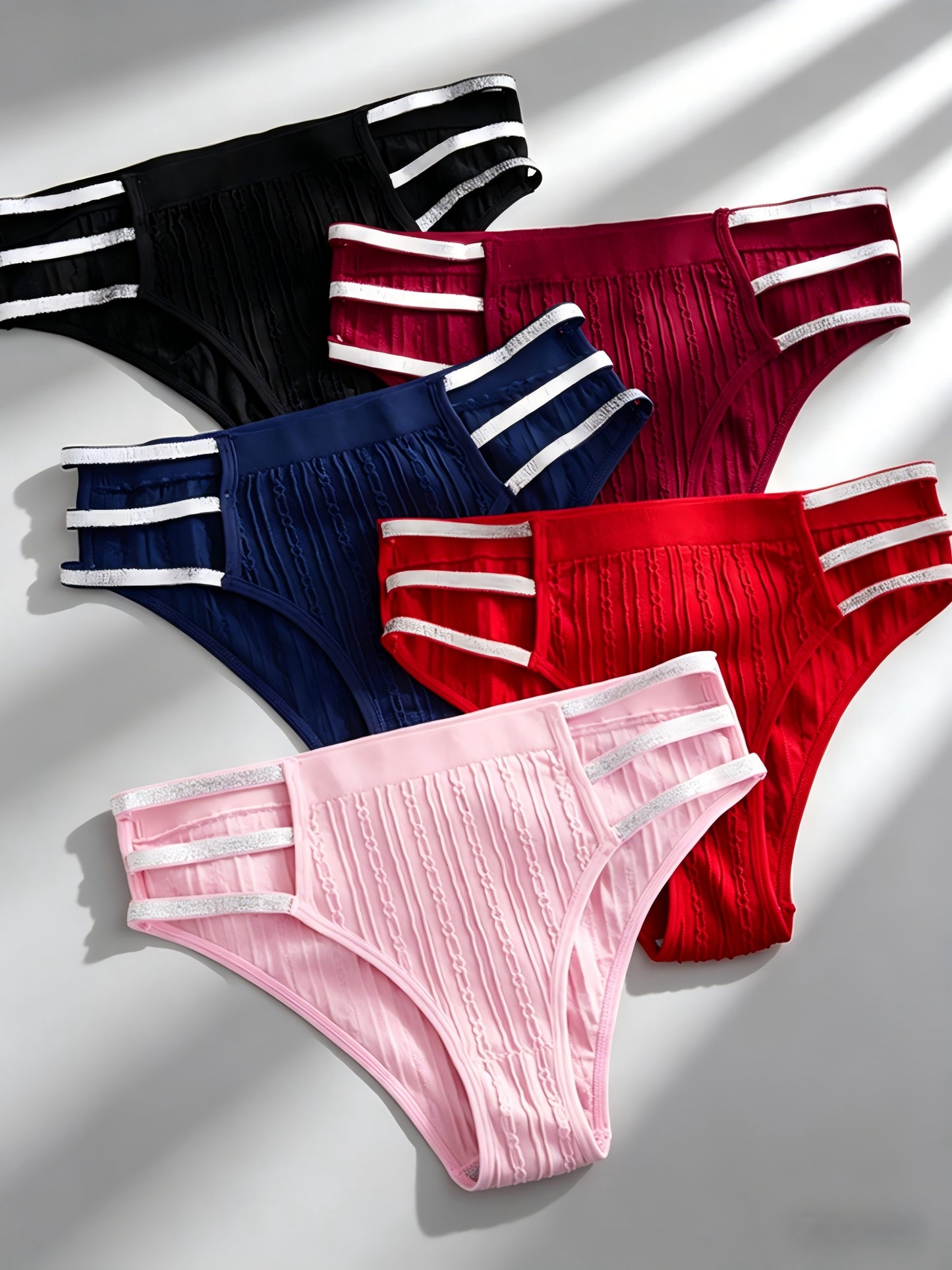 5pcs Ladies Sexy Hollowed Out Triangle Panties, Shiny Waistband Mix 5 Colours Fashion Trend Low Waist Underwear, Mature And Elegant Comfortable Soft And Breathable High Elasticity Brief