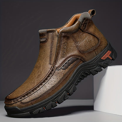[Hand-Stitched] LDECK Slip-On Casual Shoes for Men - Durable Genuine Leather Work Boots, Men's Mountaineering Boots