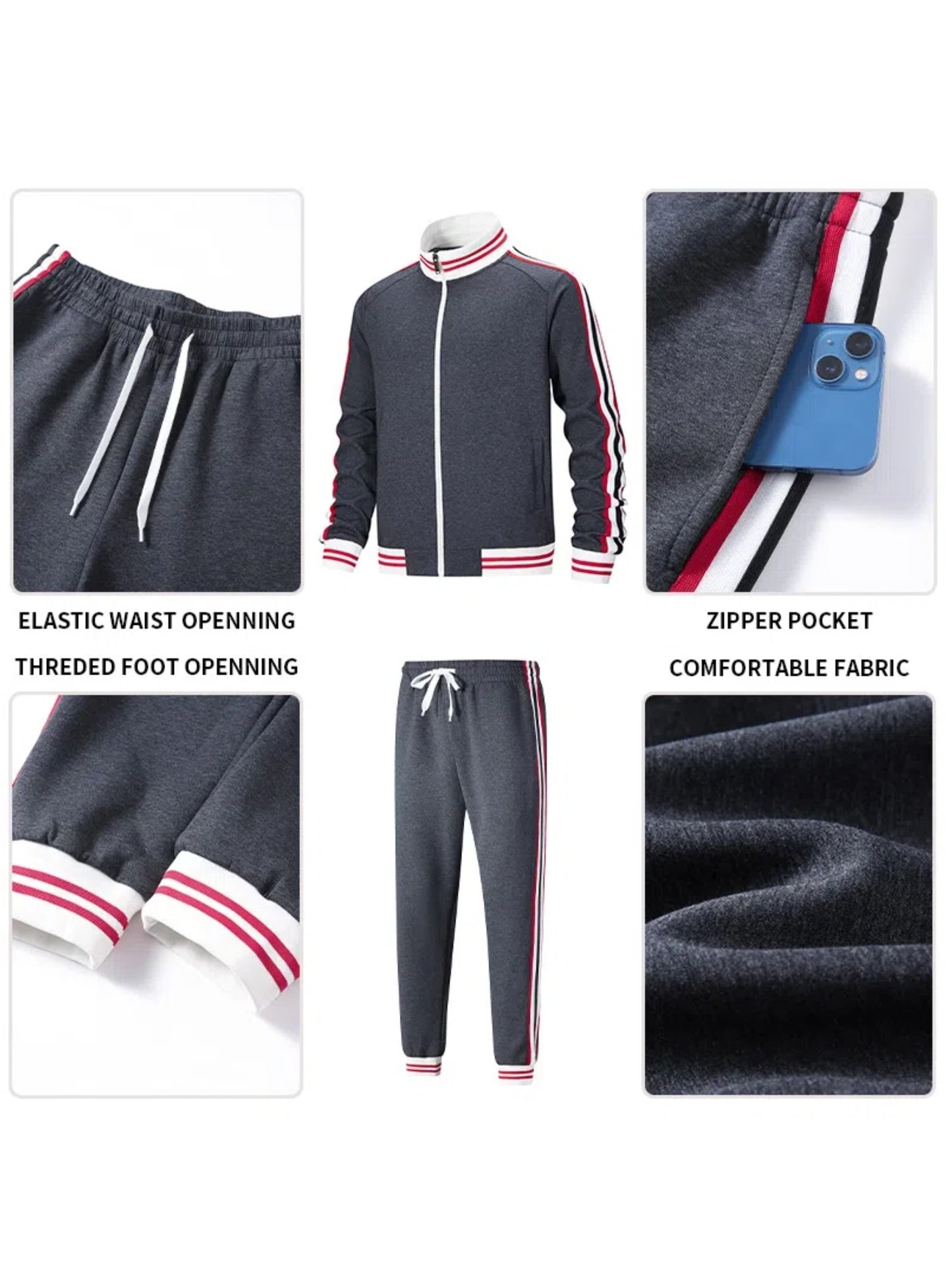 Men Track Suits Sets Long Sleeve Full-zip Sweatsuit Active Jackets And Pants 2pcs Outfits