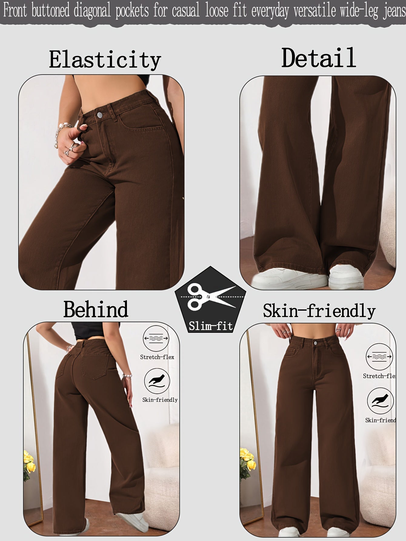Women High Waisted Straight Leg Pants Stretch Fabric Casual Loose Fit Solid Color Full Length Trousers Soft Comfortable Elastic Waist Street Style Casual Attire Versatile Modern Fashion Pants for Women Office Travel Daily Outfit