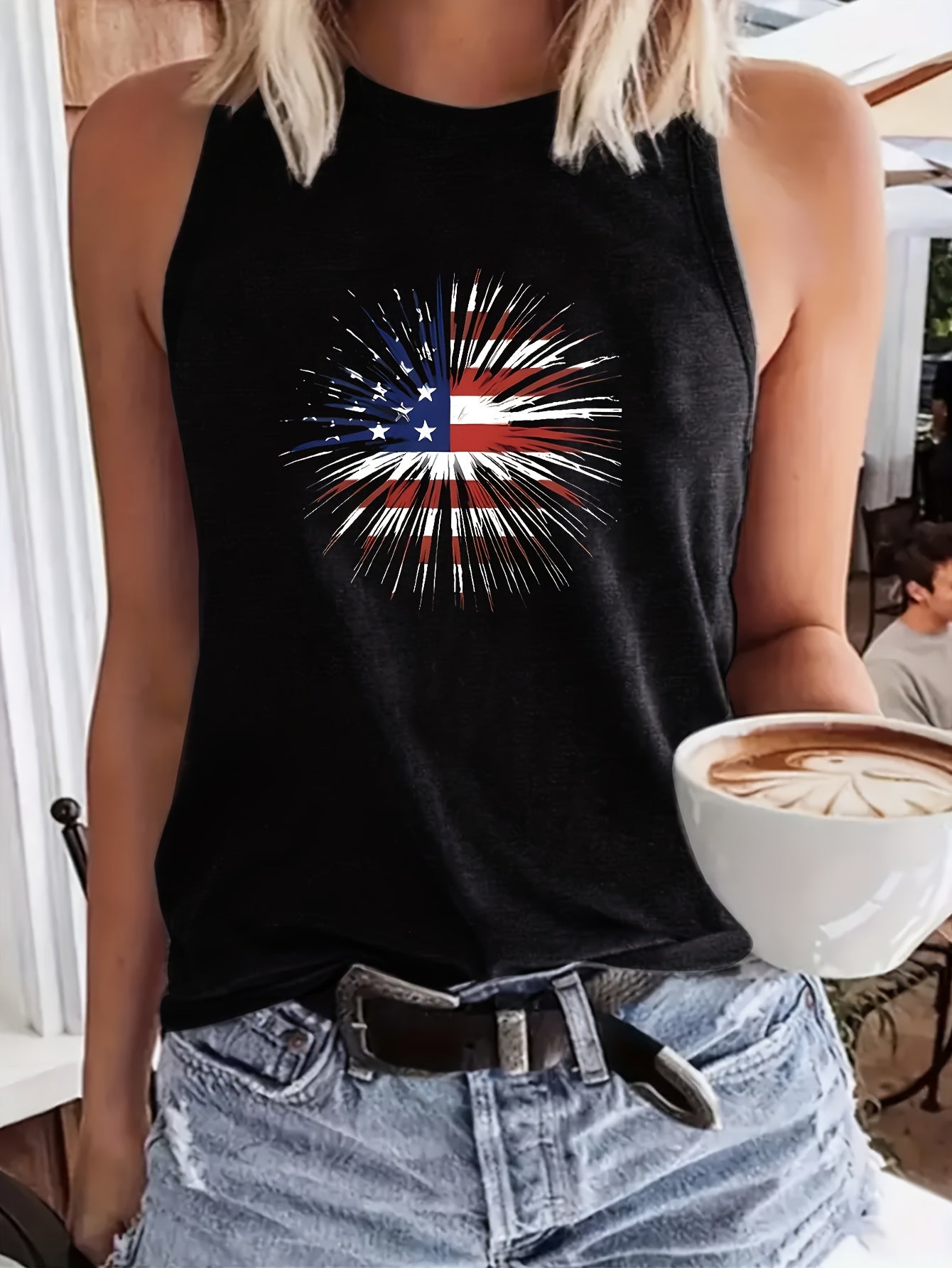 Print Vest, Crew Neck Casual Every Day Top, Women's Clothing