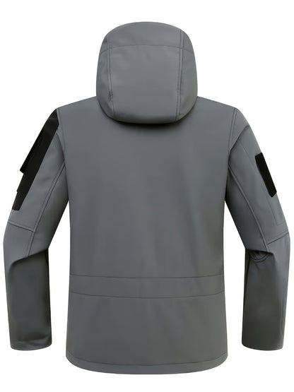 Men's Tactical Softshell Jacket - Hooded Multi-Pocket Windbreaker