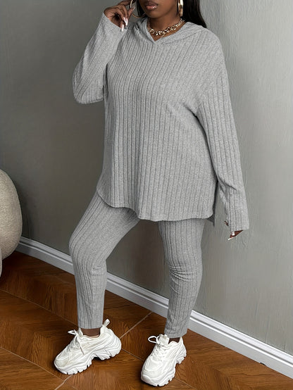 Plus Size, Women's Plus Size 2pcs Outfits Sweatsuits Sets Long Sleeve Hoodies Lounge Sets