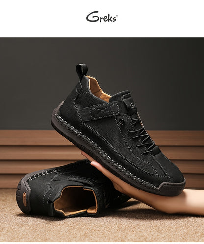 GREKS Men'S Mid-Top Casual Work Shoes, Handmade Stitching Retro Sneakers, Non-Slip Thick Sole Comfortable Walking Shoes for Daily Wear