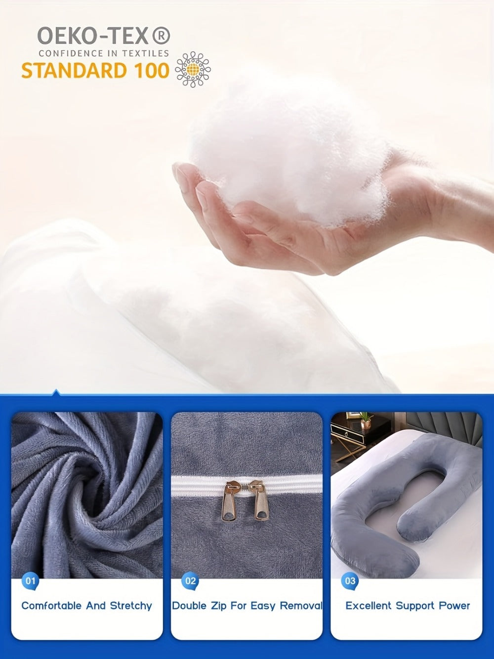 57-Inch J-Shaped Pregnancy Pillow - Breathable Washable Cover