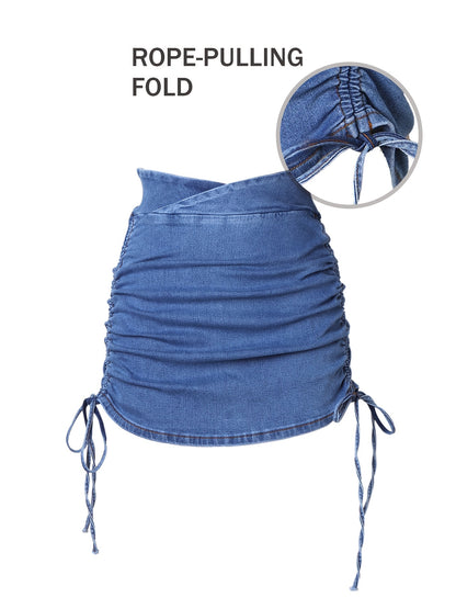 1pc Women's Stretch Denim Mini Skirt with Multi-Pleated Short Length - Non-See-Through Full Coverage Built-In Zipper Closure, Mid-Rise Bodysuit Style Skirt Suitable for Spring Summer Fall, Casual & Dressy Outfits - Durable Machine-Washable Denim