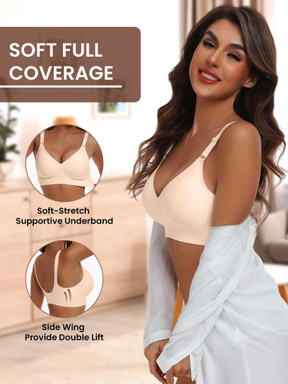 Seamless Wireless Push-Up Bra-V Neck Design, Comfortable, Supportive Intimate Apparel for Women