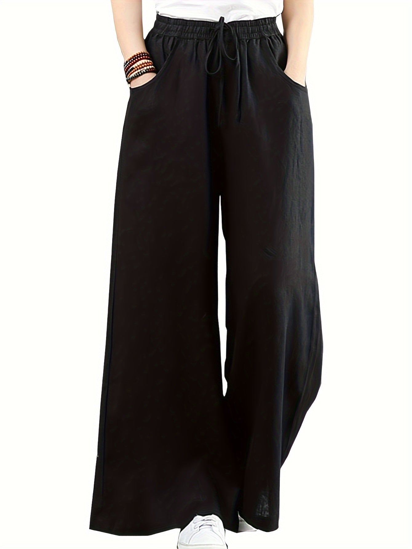 Women's Palazzo Pants Drawstring Waist Wide Leg CLoose Trousers with Pockets Comfort