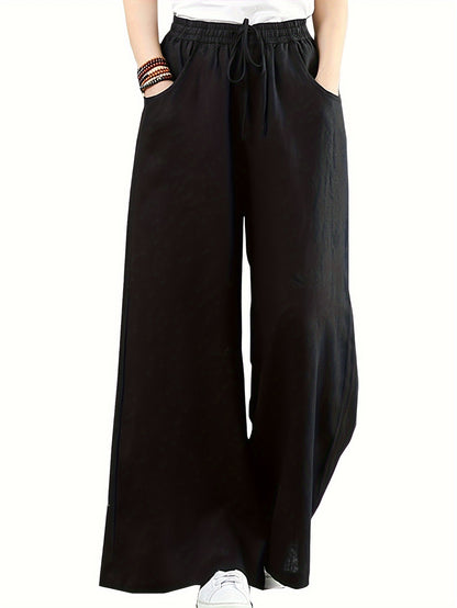 Women's Palazzo Pants Drawstring Waist Wide Leg CLoose Trousers with Pockets Comfort
