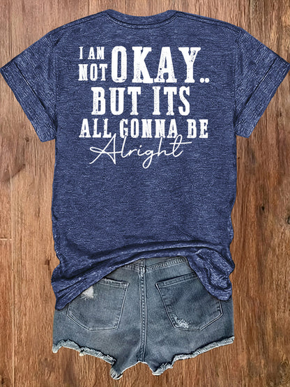 Ladies' European-Style Round Neck Short Sleeve T-Shirt for Summer, Lightweight and Breathable, Front and Back with Stylish Floral Prints and 'Beautifully Broken' Text, Perfect Comfort Fit for Daily Wear, A Versatile and Chic Choice for Laid-Back