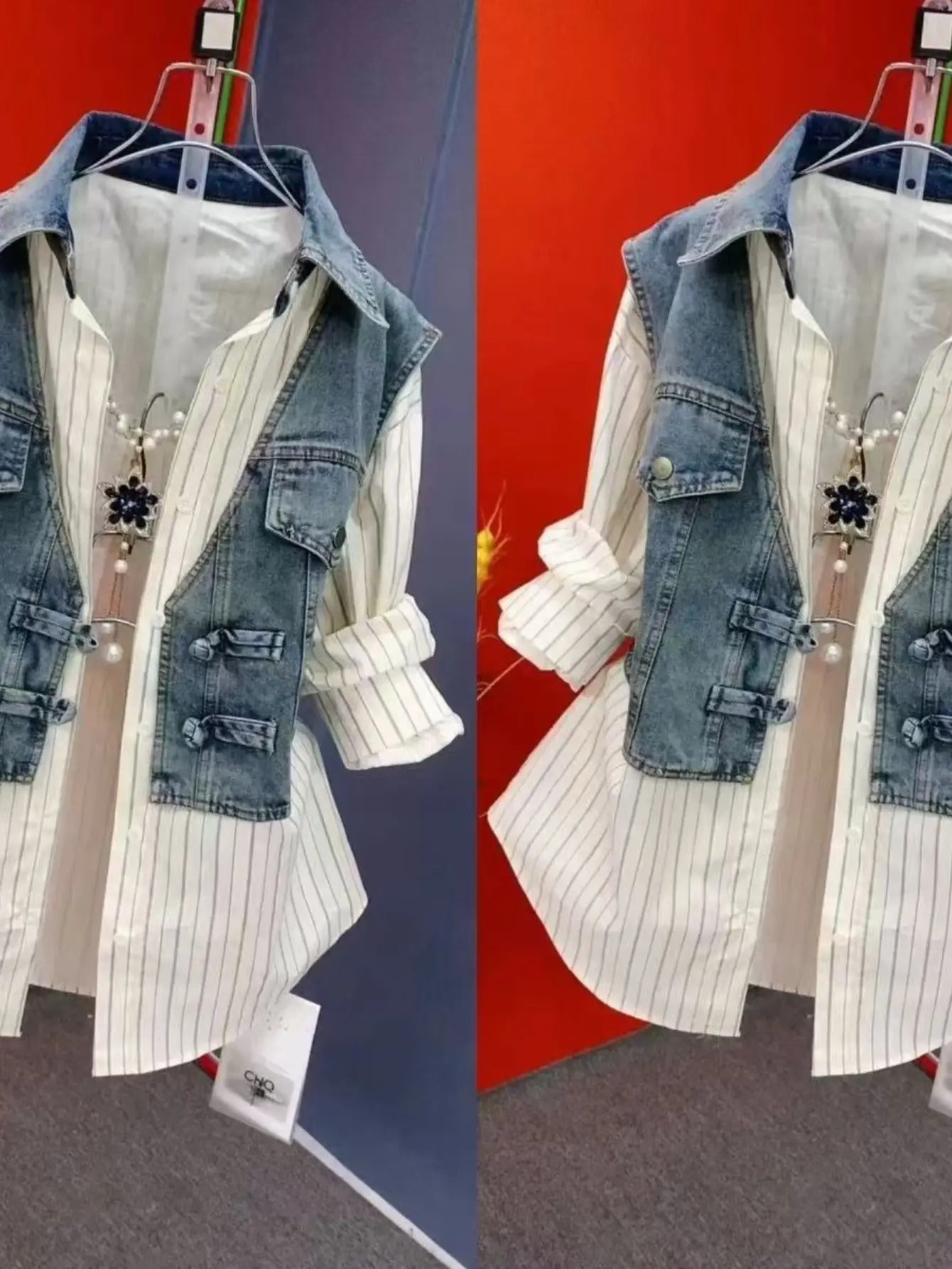 Easy on Denim Shacket for Women, No Zipper Button Two Layer Look Jacket, Spring 2026 Casual Blazer, Versatile Plus Size Coat