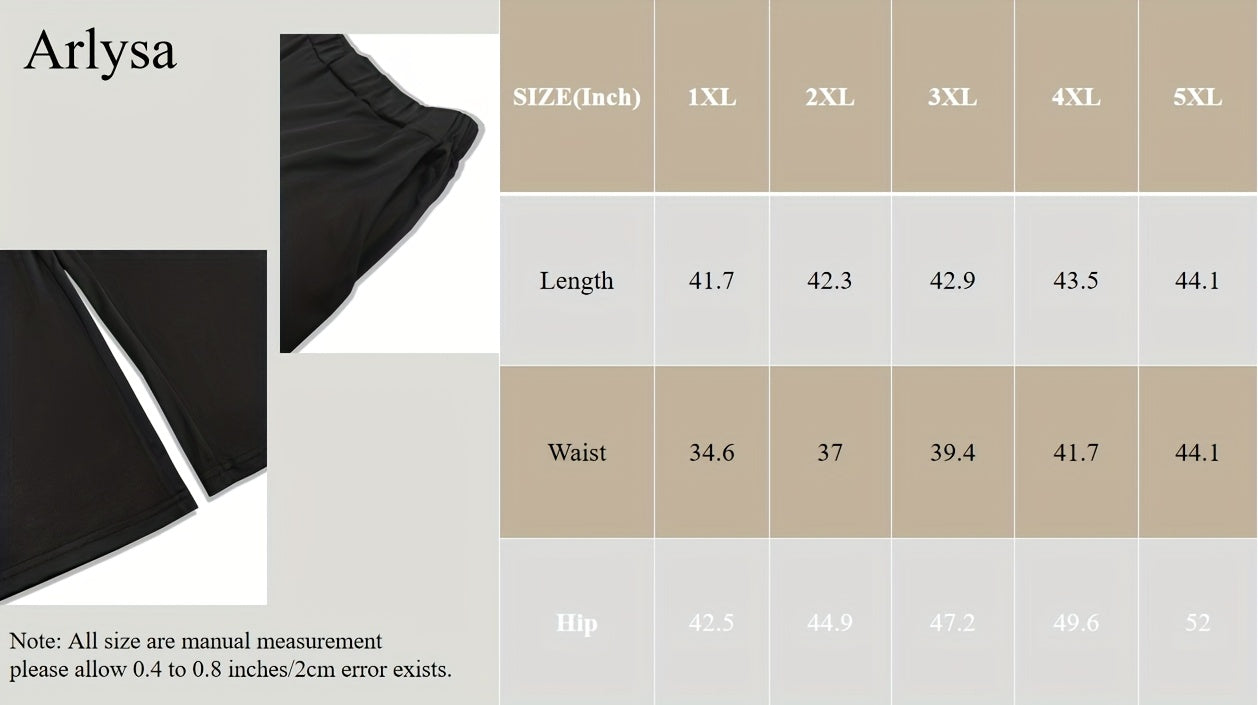 Plus Size - Plus Size - Autumn And Winter Elegant Straight Leg Long Trousers, Black, Elastic Waist Design, Comfortable Fabric, Plus Size Women'S First Choice for Pants