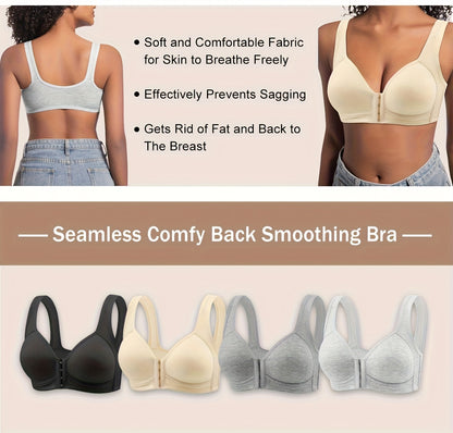 Women'S Front-Closure Vertical Stripe Wireless Push-Up Bra 5pcs Set Seamless Underwear, Adjustable Straps, Full Support Sports Bra White Fitness Apparel, Front-Closure Style Quick-Dry High-Stretch Breathable Fabric High-Support Women'S Bra Bundle