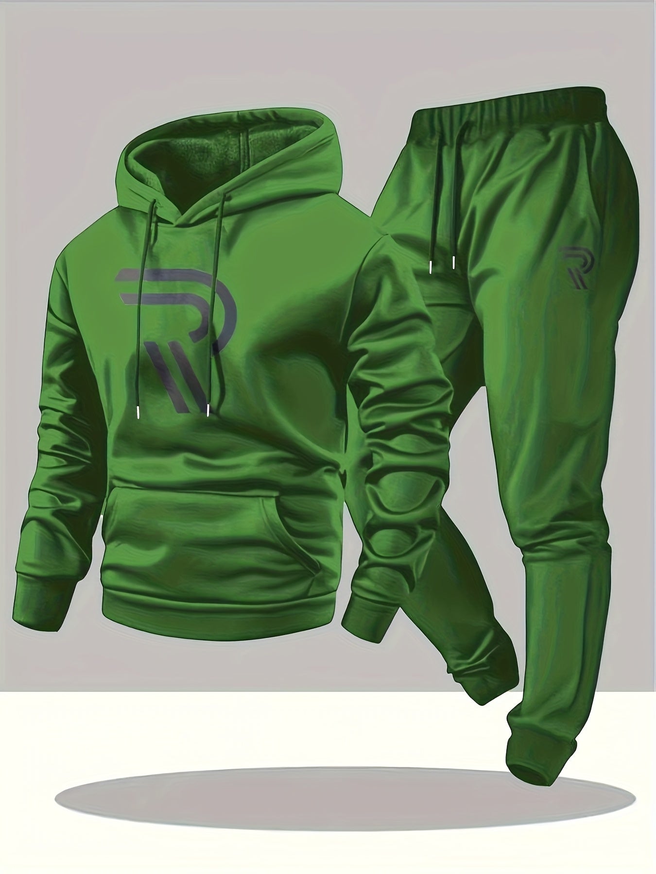 Independence Day Celebration Men's Sportswear 2pcs Hoodie with Pants, Grey with Black Logo, Non-elastic Fabric, Regular Fit, with Pockets, Suitable for Autumn And Winter, Hoodie | Pocket Pants, Sweater Hoodie, Street Style, Party Style