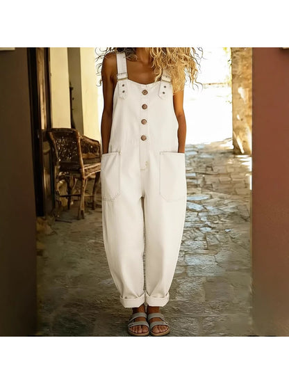 Retro Washed Loose Fit Denim Jumpsuit for Women Casual Adjustable Buckle Closure 2026