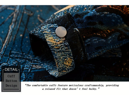 Men'S Slim-Fit Long Sleeve Shirt - Van Gogh-Inspired for Artistic Button-Up Shirt, Formal & Casual Attire, Machine Washable Polyester Blazer - Ideal Gift for Art Lovers, Casual Streetwear, Streetstyle Aesthetic, Versatile Clothing