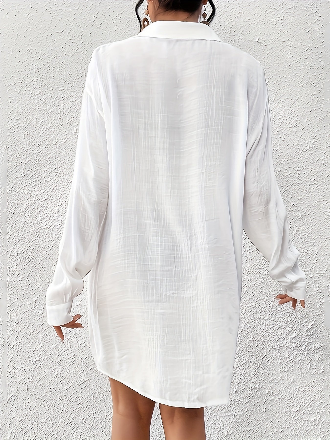 Women's Plus Size Beach Cover-Up Shirt, Casual Style Long Sleeve Swimwear, Solid Color Cardigan for Seaside Vacation