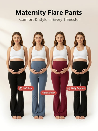 4pcs High-Waisted Maternity Yoga Pants with Belly Band Support - Soft Stretchy Pregnancy Workout Leggings, Suitable for Fitness, Running, Belly-Bottom Design for Prenatal Exercise & Casual Attire, Machine Washable