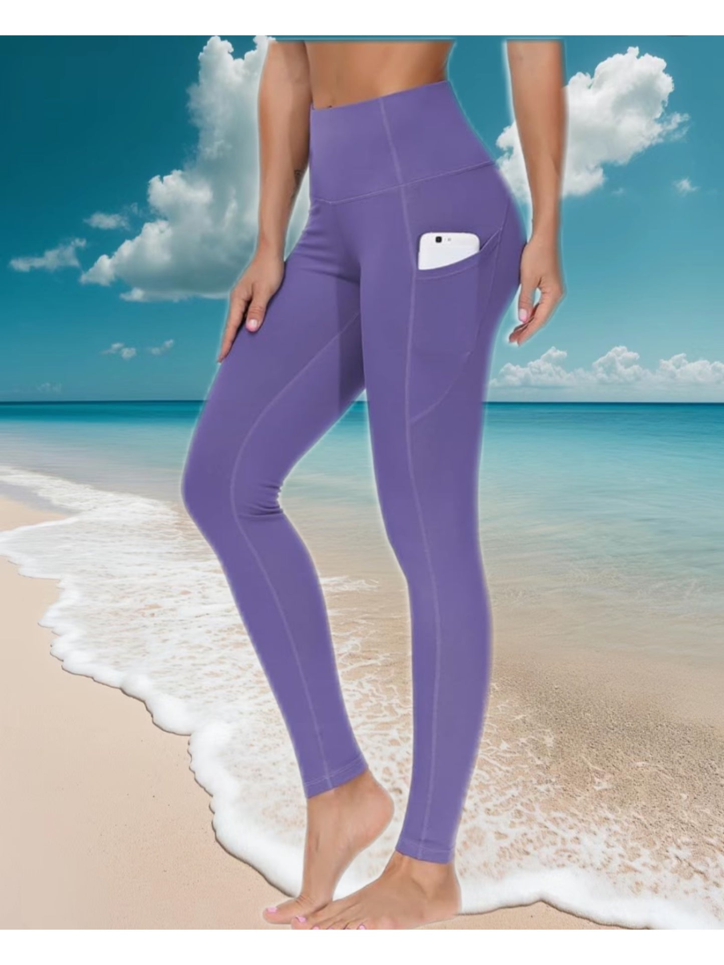 k910 Womens High-Waist Pocket Yoga Pants - Solid Color Stretch Fitness Leggings - Squat-Proof, Breathable Activewear with Secure Pockets for Convenience and Styls