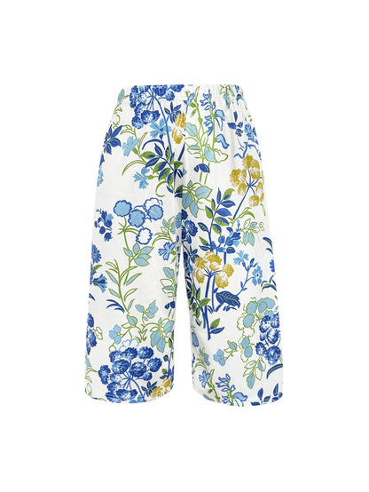 Spring And Summer Romantic Vacation Style Beautiful Floral Print Wide-leg Shorts for Women, Loose And Comfortable Draping Cool Shorts