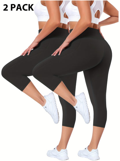 Plus Size - 2pcs Set - Plus Size High-Waisted Pocket Capri Pants - Soft Suitable for And Workouts - Elegant Style - New Spring And Summer Collection - Targeted Design