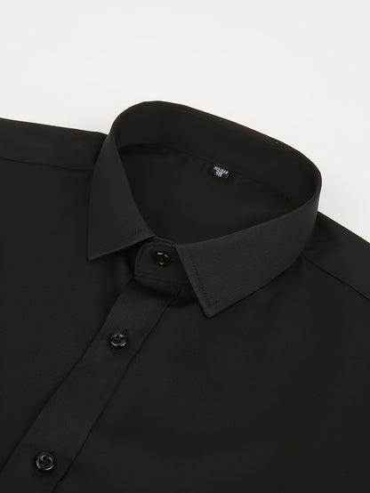 Men's Cufflink Shirt 2026 Spring/Summer French Cuff Shirt Breathable, Stretchy, Wrinkle-Resistant Business Casual Easter Gift Suitable for Men, Husband, Father Holiday Cruise Essential Short-Sleeve Shirt Summer Top Formal Dress Shirt
