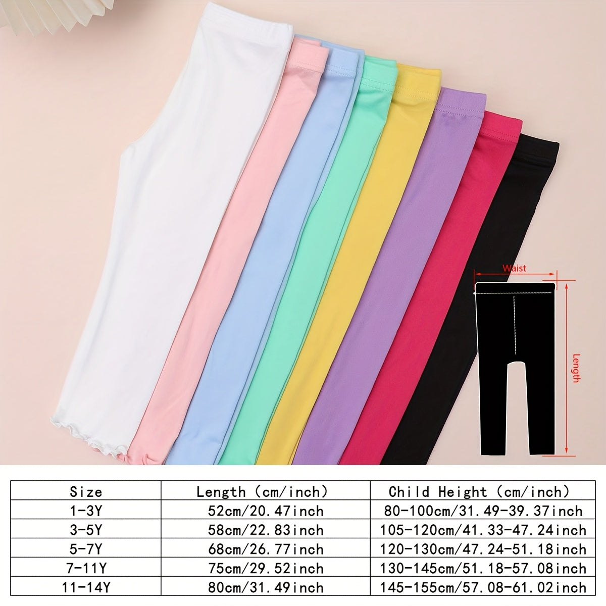 Girls' 6411 Wood Ear 8/Black White Red Green Yellow Blue Purple Pink Leggings - product view 7