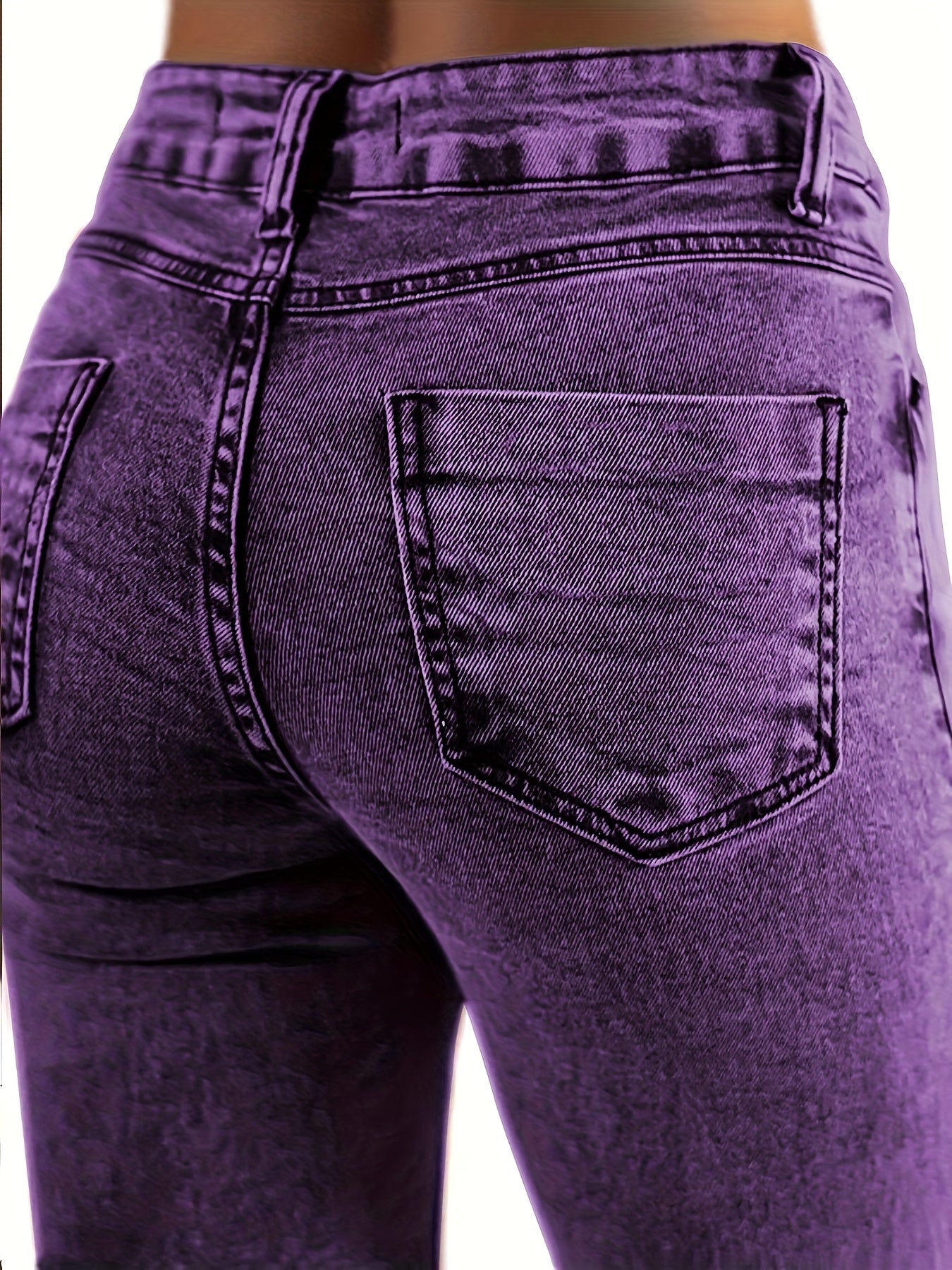 High Waisted Brown Washed Vintage Western Denim Style Stacked Elastic Horseshoe Slightly Flared Pants