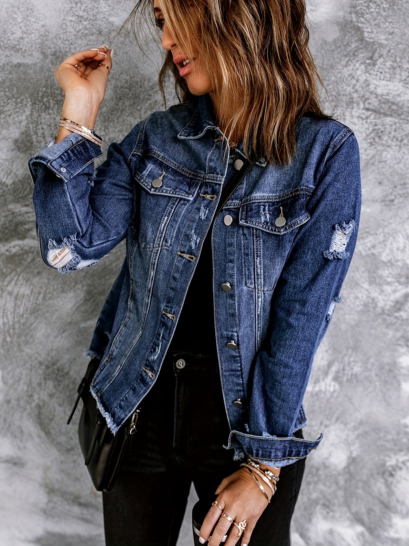Women's Medium Blue Denim Oversized Denim Jacket - product view 10
