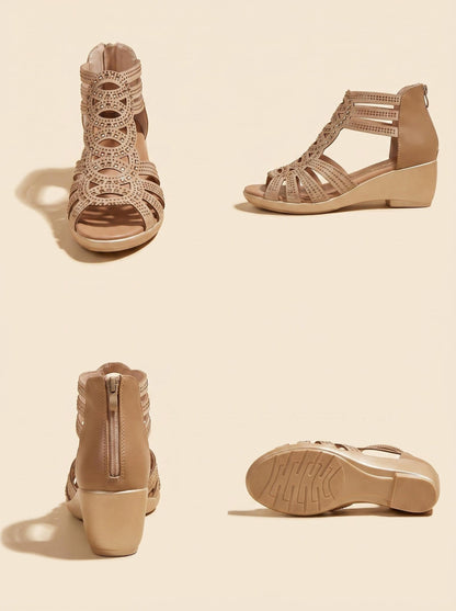Summer 2025 Women's Chunky Gladiator Sandals | Cloud Comfort Footbed & Arch Support | Boho Strappy Design In Sizes US 6-10.5 (Euro 35-43) - Outdoor Beach to Street Shoes Black/Golden Women Shoes