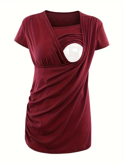 Set of 3 Women'S Short Sleeve Maternity Tops with Side Ruching for Breastfeeding