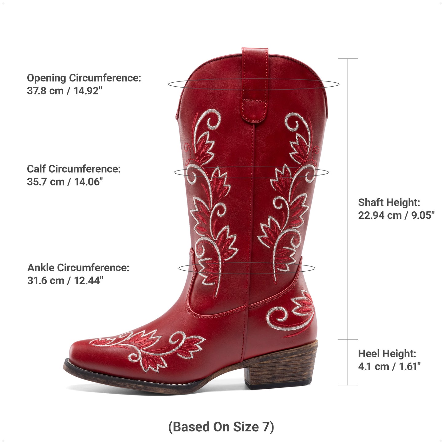 DREAM PAIRS Women's Cowboy Cowgirl Western Mid Calf Boots Square Toe Embroidered Stitched Pull On Country Boots with Low Chunky Heel