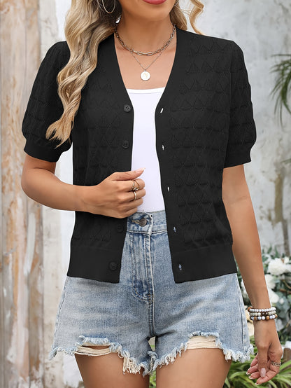 Lightweight Crocheted Short Cardigan for Women Featuring Puff Sleeves; a Breathable, Comfy, And Versatile Top Ideal for Spring And Summer