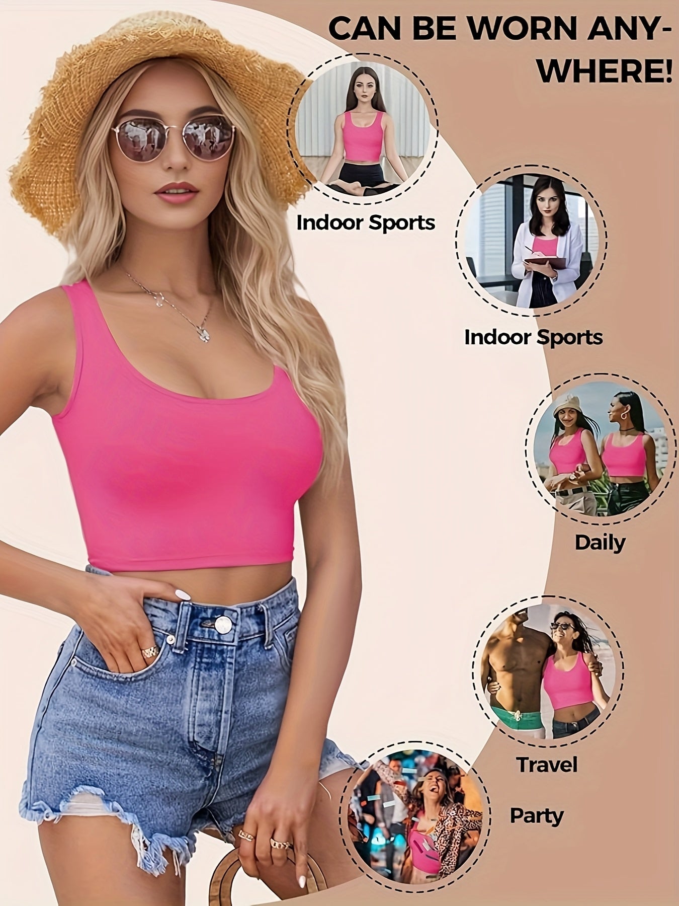 Set of 3-4 Women'S Tank Tops, Featuring a U-Neck Design, Sleeveless Style, And Cropped Racerback, Perfect for And Casual Outings