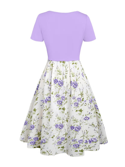 Floral Print Waisted Sleeveless Cami Dress And Solid Lace Up Short Sleeve Crop Top Set
