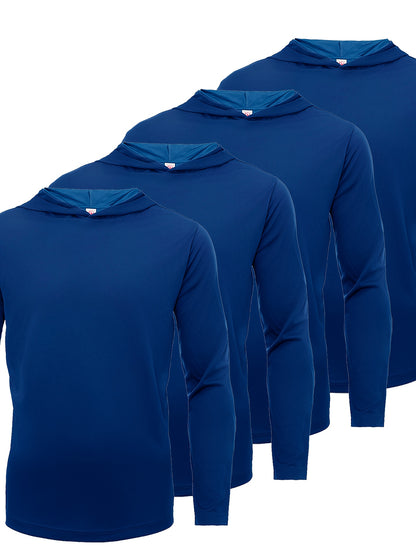 Four Piece Men'S Long Sleeved Solid Color Sports Top, Long Sleeved Hooded Sports Top, Quick Drying Fabric, Simple, Comfortable And Breathable