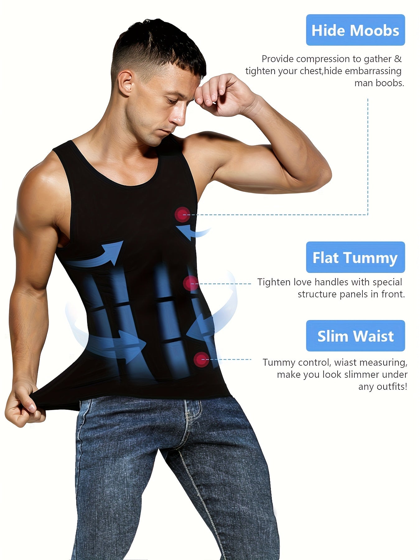 5pcs Men's Compression Shirt for Body Shaper Slimming Vest Tight Tummy Control Underwear Workout Tank Top Abs Abdomen Muscle Undershirts Shapewear Gynecomastia Shirt for Men,  Body Shaping, Fitted Undershirt, Sleeveless Design, Breathable Fabric