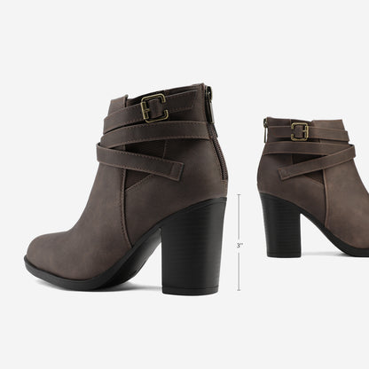 Women's Chunky High Heel Ankle Boots, Close Toe Fall Heeled Booties Shoes