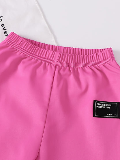 2pcs Girls' Rose Pink and Pink Zipper Hoodie Top with Rose Pink Long Pants Casual Set, Perfect for Outdoor