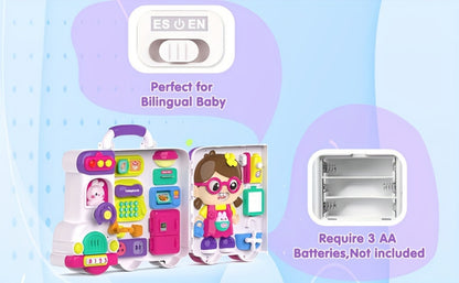 Musical Busy Board Learning Toy - 54 interactive bilingual English and Spanish activities
