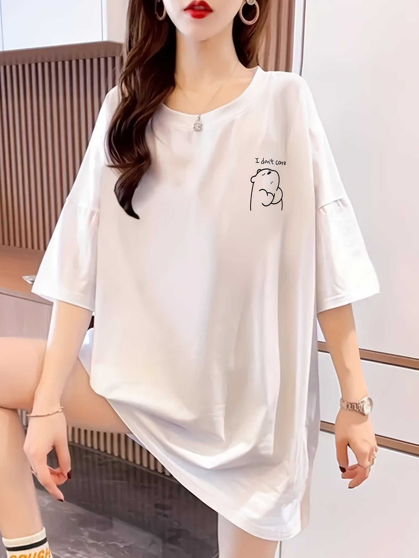 Plus Size - Women'S 180G Pure Round Neck Short-Sleeve T-Shirt, Mother'S Day Gift, Exclusive Short-Sleeve T-Shirt for Mom, Summer Design with Cartoon Print, Pure Short-Sleeve T-Shirt