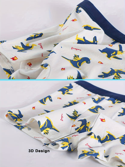 8pcs Boys Comfortable Cotton Boxer Briefs Set, Cute Cartoon Pattern Stretchy Shorts Set, Soft Breathable Youngsters Sports Underwear Underpants Clothes