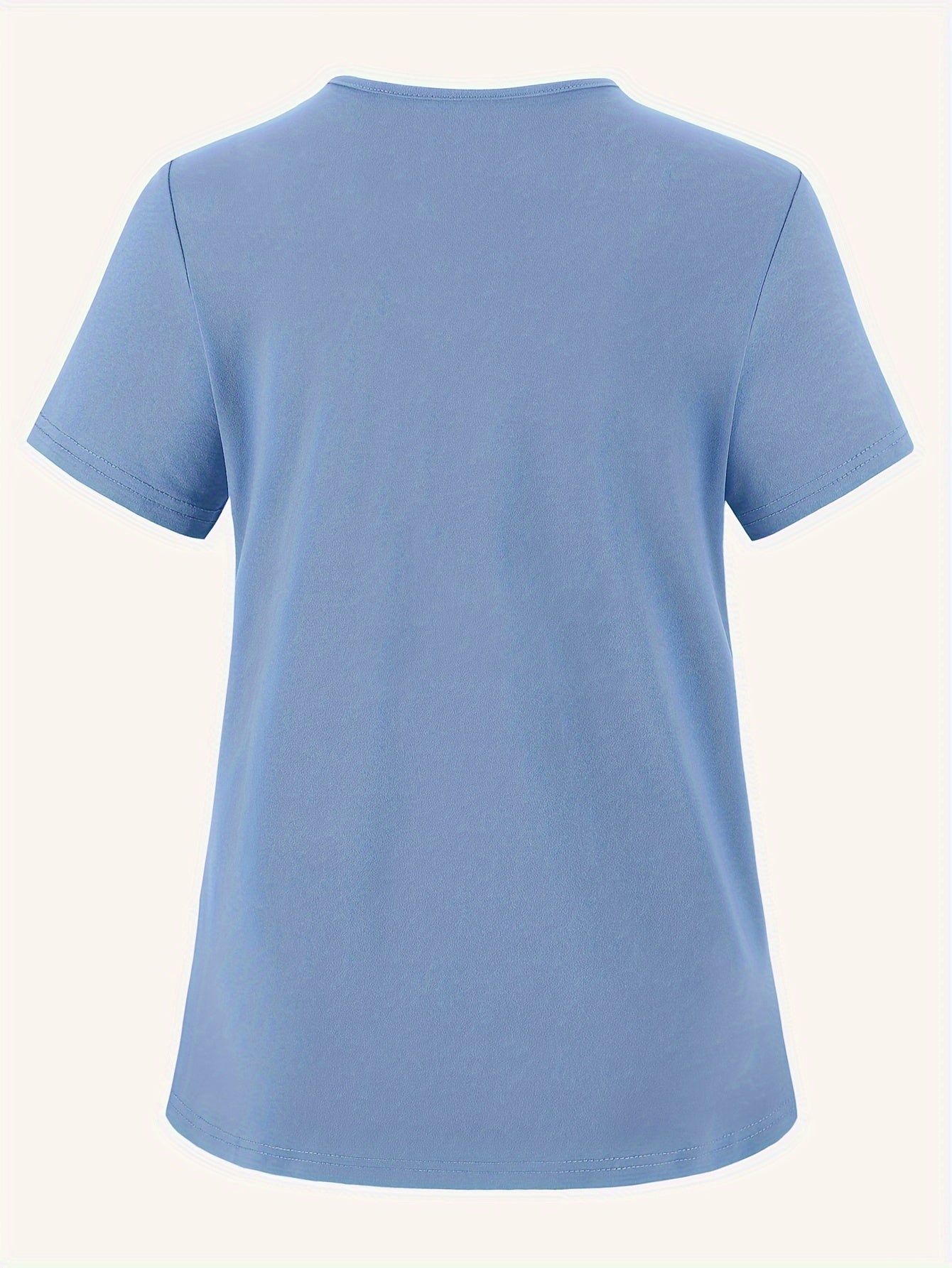 Women'S Elegant Floral Stethoscope Print V-Neck Scrub Top, Polyester Knit Fabric with Medium Stretch, Short Sleeve Nurse Uniform with Pockets, All-Season Loose Fit Pullovers