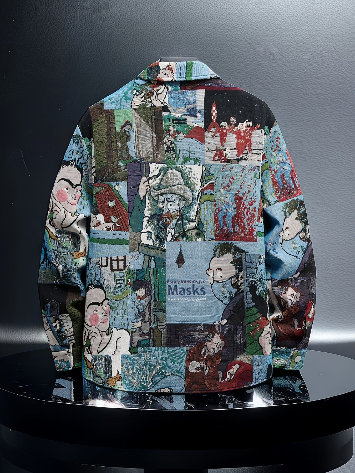 Men'S Slim-Fit Long Sleeve Shirt - Van Gogh-Inspired for Artistic Button-Up Shirt, Formal & Casual Attire, Machine Washable Polyester Blazer - Ideal Gift for Art Lovers, Casual Streetwear, Streetstyle Aesthetic, Versatile Clothing