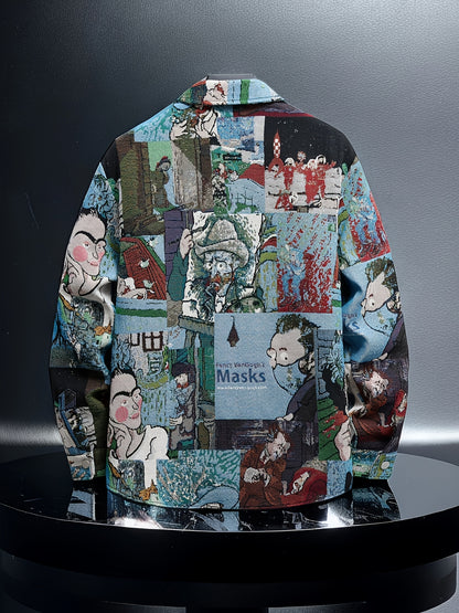 Men'S Slim-Fit Long Sleeve Shirt - Van Gogh-Inspired for Artistic Button-Up Shirt, Formal & Casual Attire, Machine Washable Polyester Blazer - Ideal Gift for Art Lovers, Casual Streetwear, Streetstyle Aesthetic, Versatile Clothing