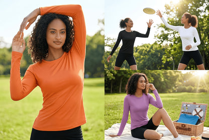 5pcs Women'S Long Sleeve T-Shirts - High Stretch, Moisture-Wicking & Breathable, Five Color Options for, Outdoor - Four Seasons Collection, Shirts, Wear, Solid Color Top, Breathable Fabric