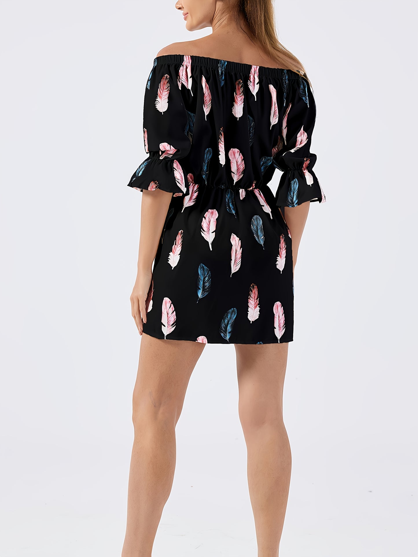 Elegant Off-Shoulder Ruffle Blouse with Vibrant Print, Women'S Chic Long Sleeveless Shirt, Perfect for Spring/Summer Casual Or Formal Occasions, Ladies Blouse