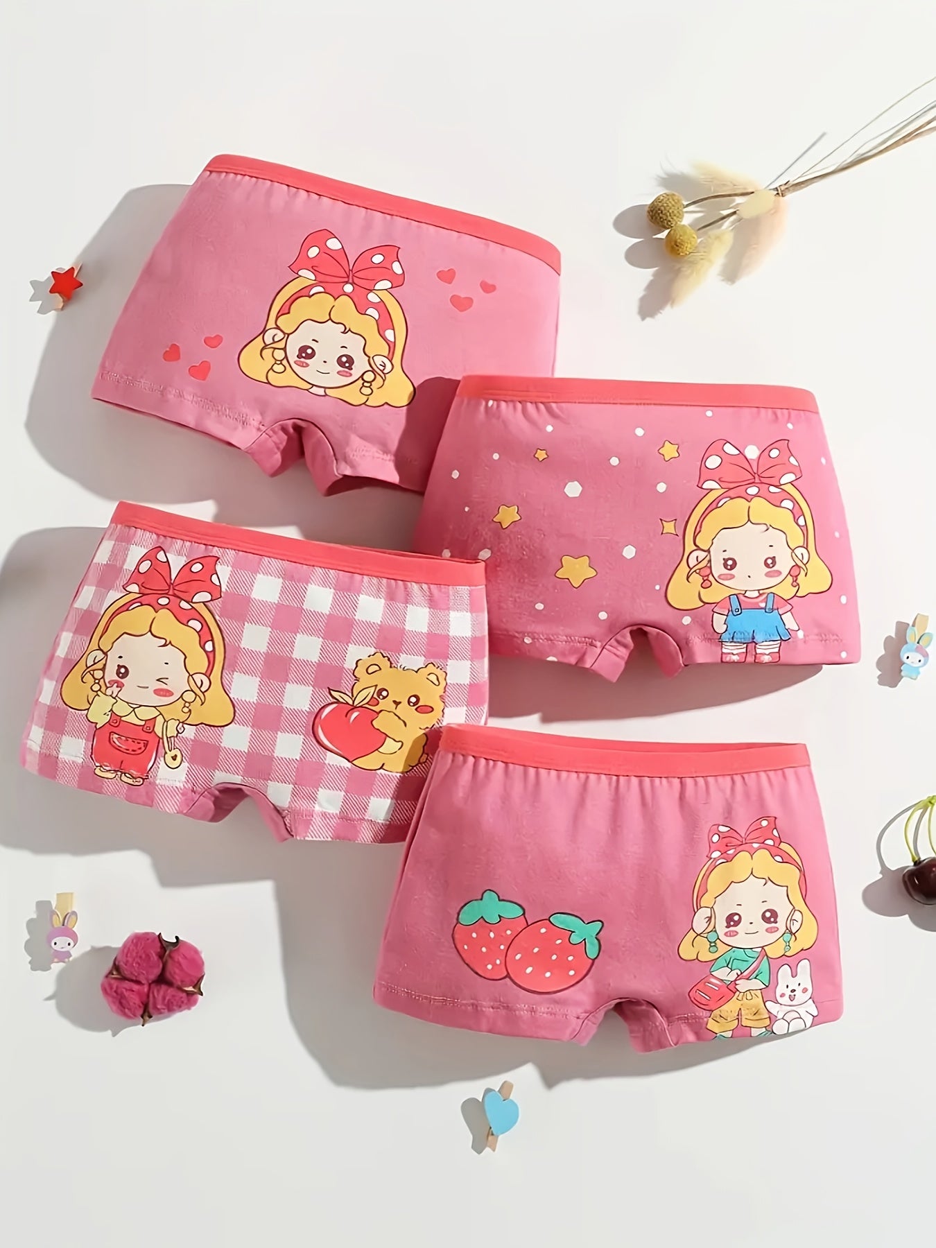 Random 12pcs Soft & Breathable Girls' Boxer Briefs with Cute Cartoon Print - Comfort Fit Underwear for Youngsters